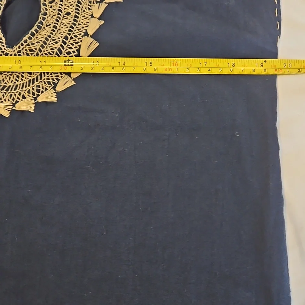 Women’s Navy Blue Embroidered Tunic Top with Cream Trim - Picture 8 of 9